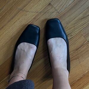Vince Square Toe Black Leather Ballet Flats